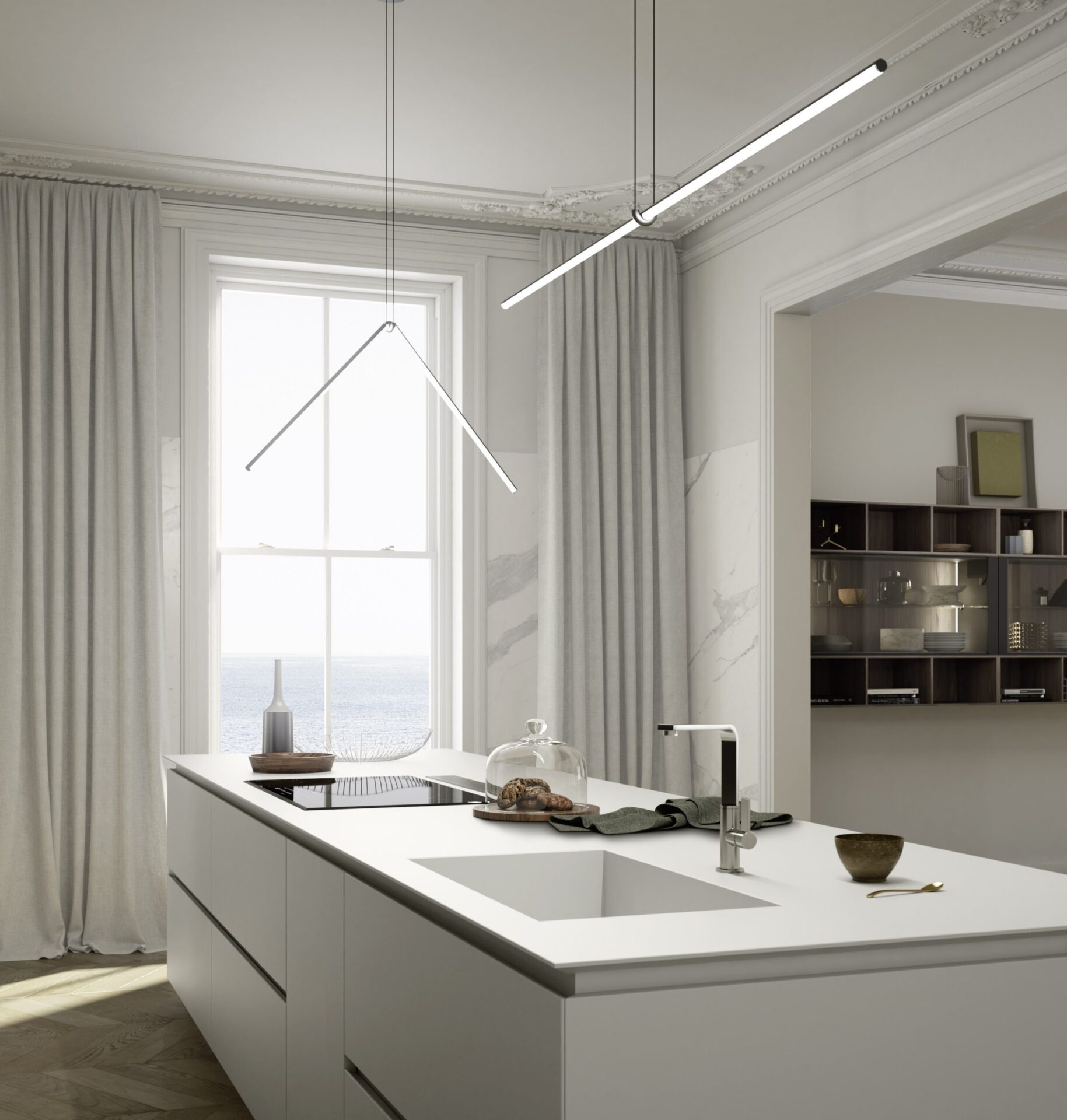 Dettaglio piano di lavoro sospeso in cucina moderna