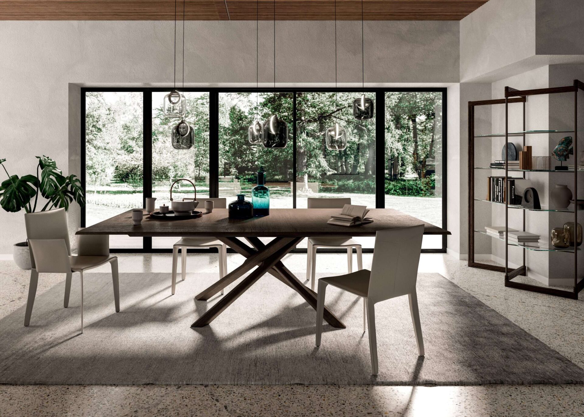 Tavolo Arizona allungabile in ambiente moderno con finitura legno Rovere Wild
