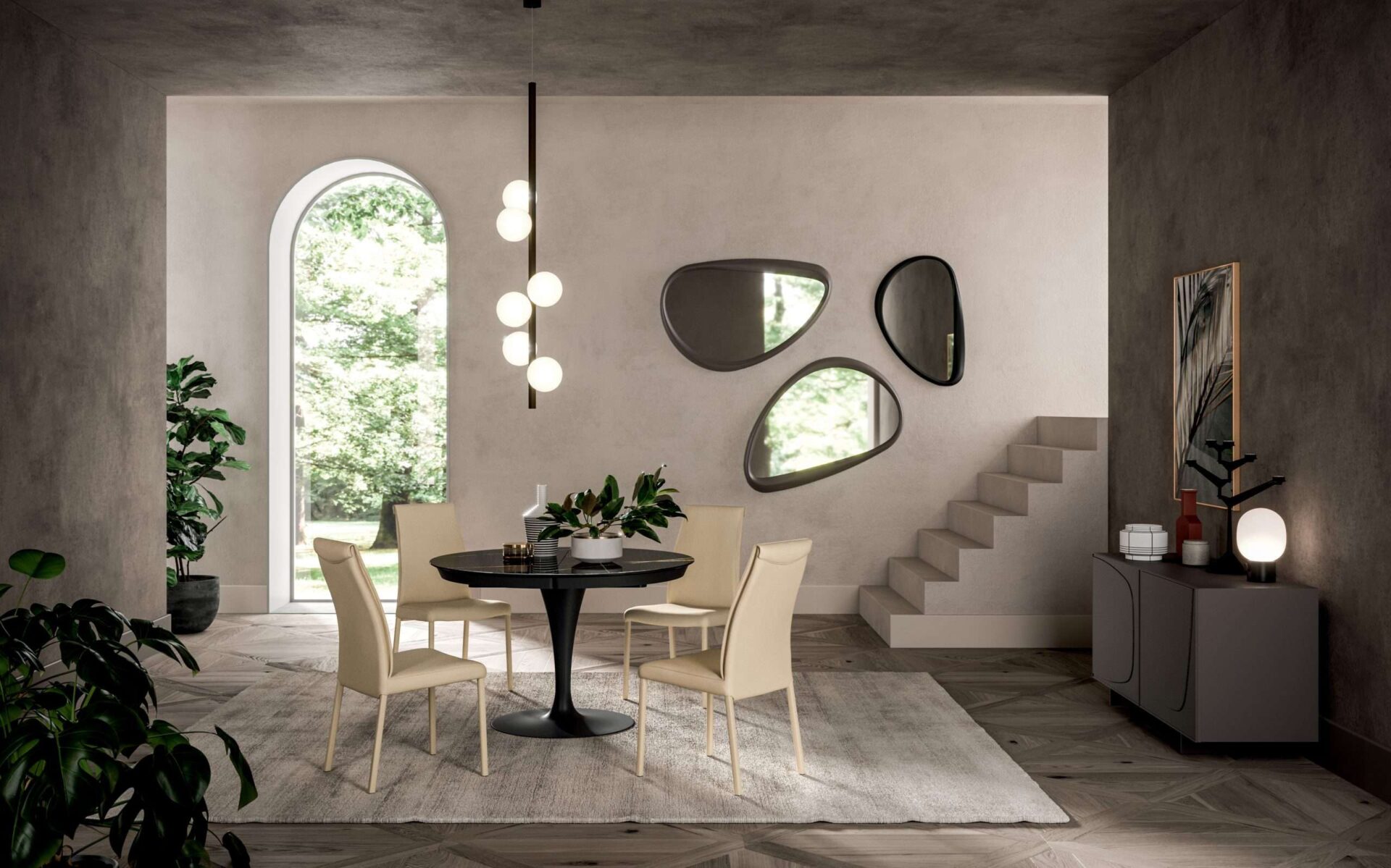 Tavolo Eclipse con piano in ceramica Calacatta in ambiente moderno