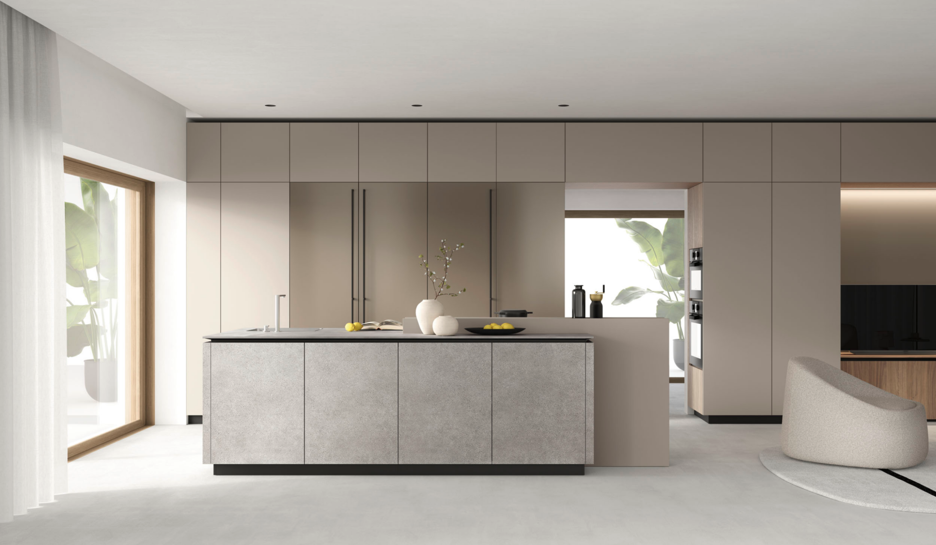 Cucina M2 Petra con vista laterale e design minimalista