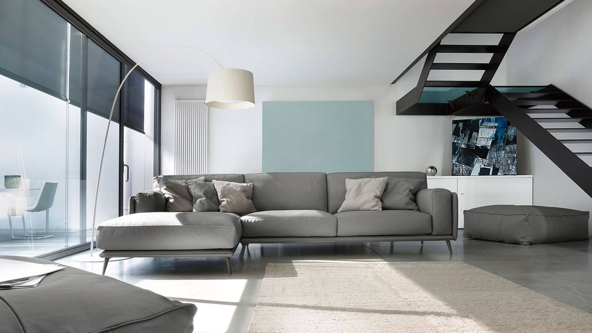 Divano Kris Ditre Italia vista frontale tessuto e pelle