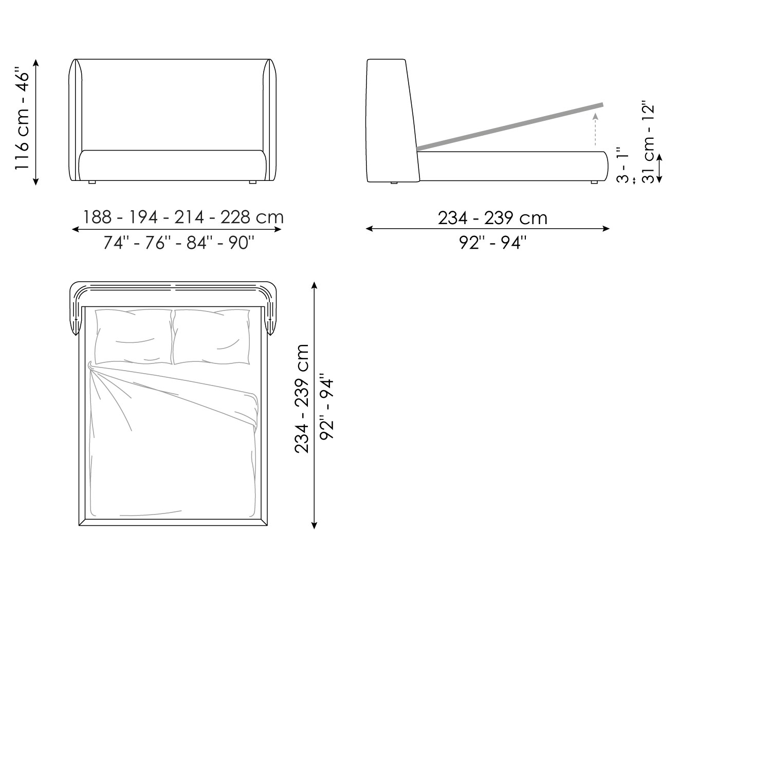 Letto matrimoniale Basket variante hi open Bonaldo