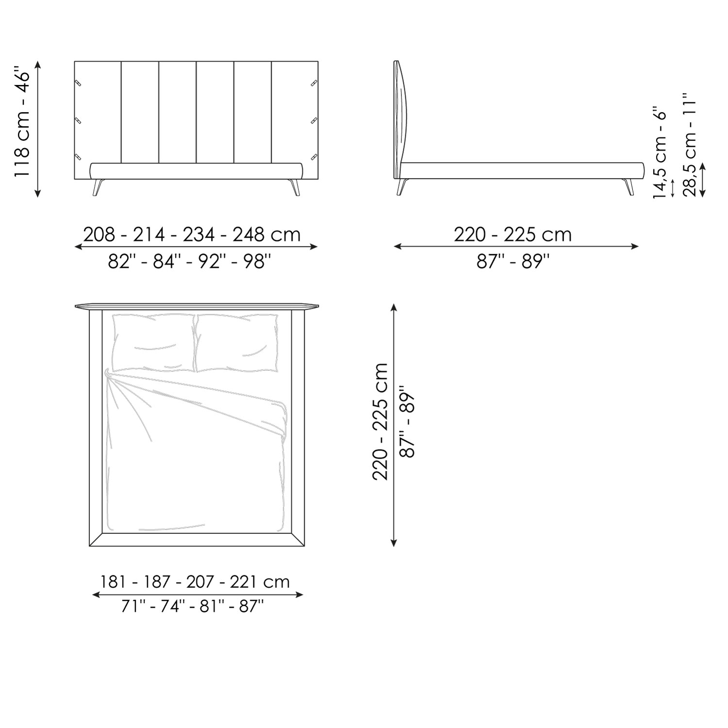 Letto matrimoniale Cuff hi con testata alta