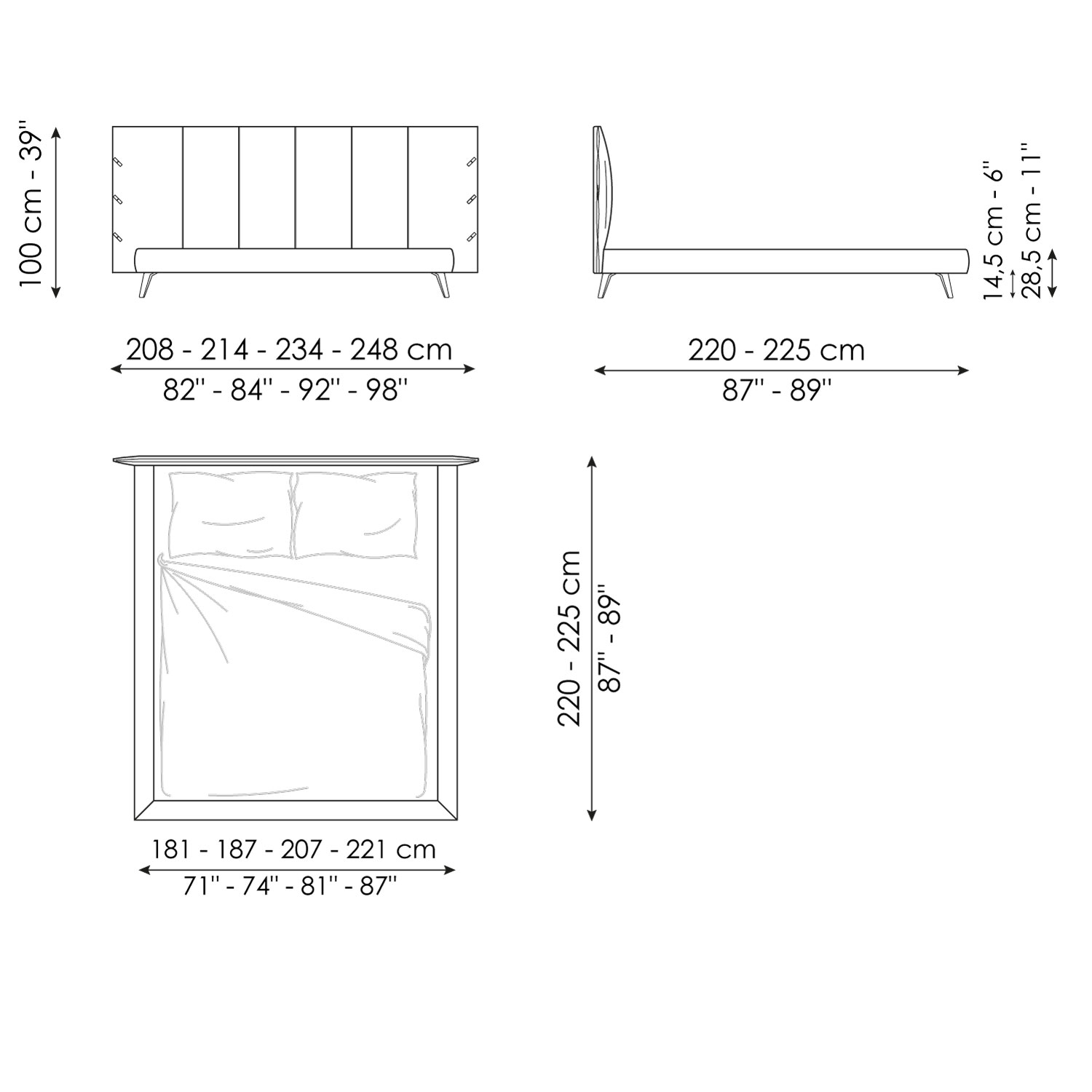 Letto matrimoniale Cuff con testata imbottita
