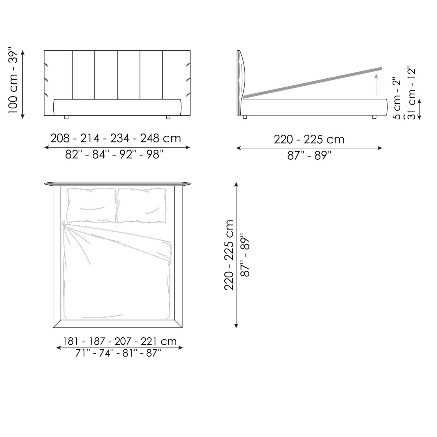 Letto matrimoniale Cuff open con contenitore