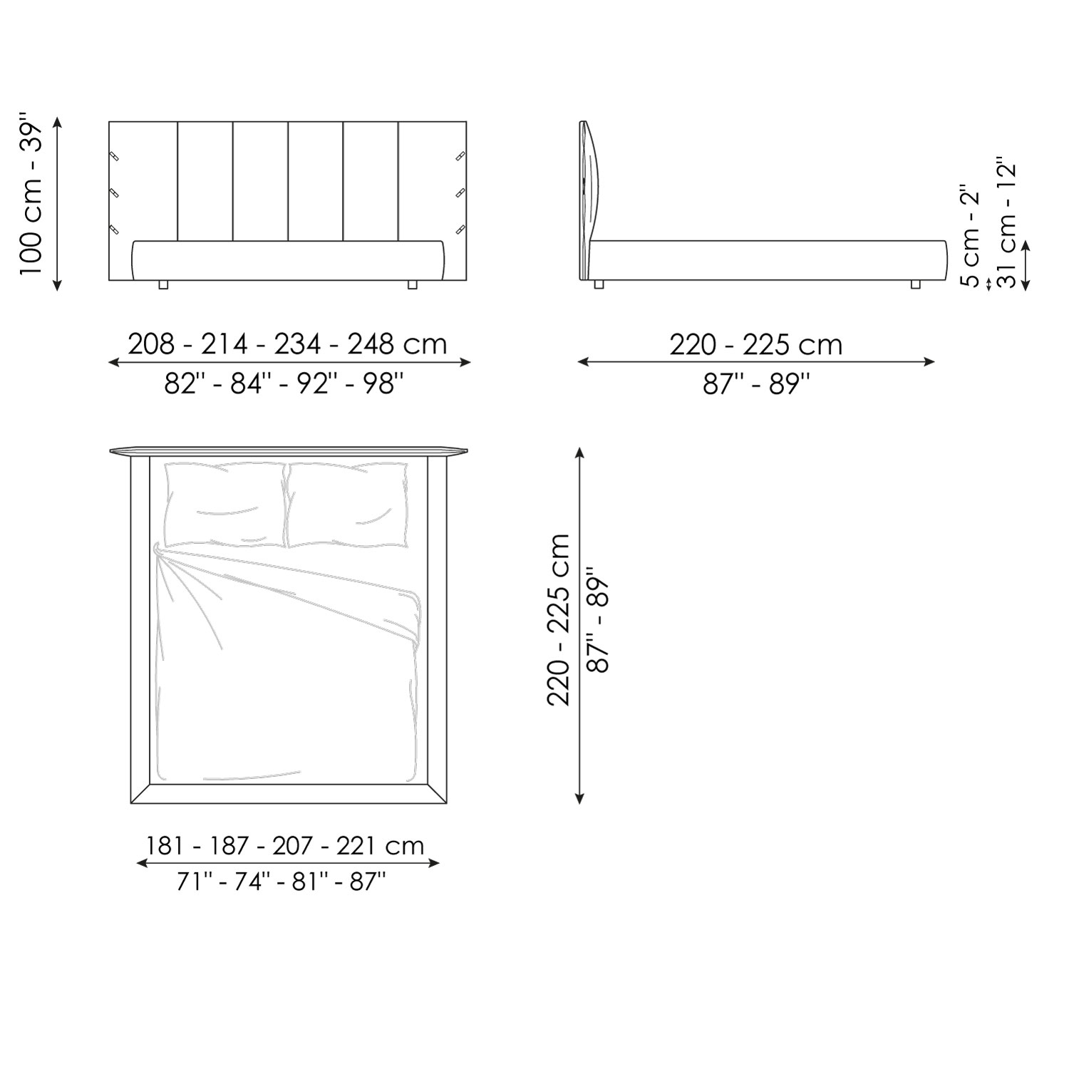 Letto matrimoniale Cuff plus in tessuto