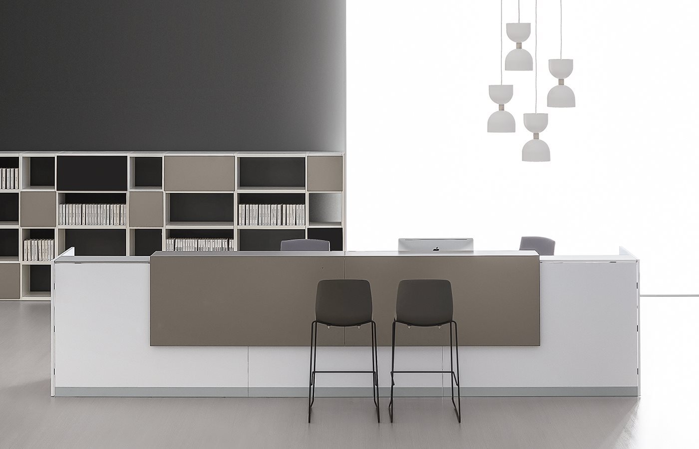 Bancone da reception DV703 QUBO vista frontale minimalista