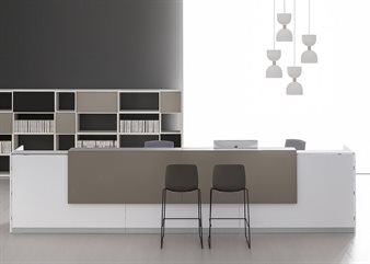 Dettaglio bancone da reception DV703 QUBO con moduli funzionali