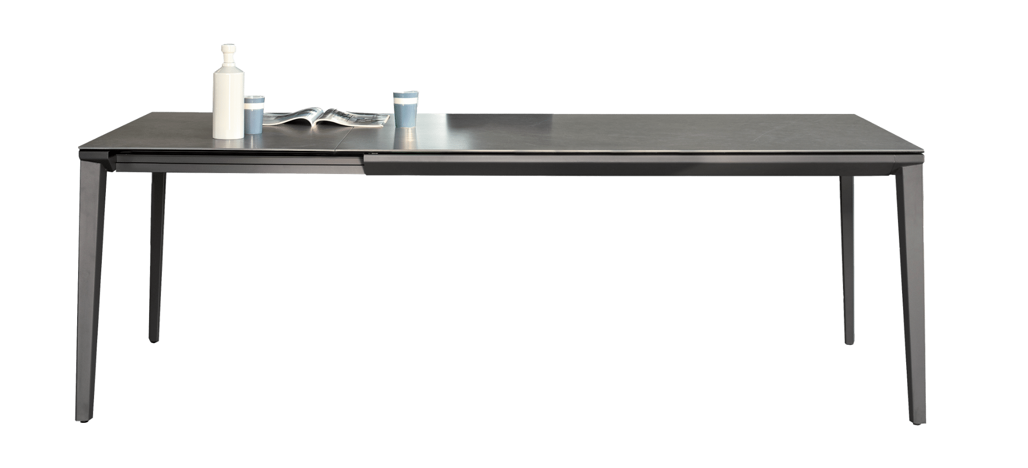 Tavolo allungabile Echo vista frontale con piano cristallo