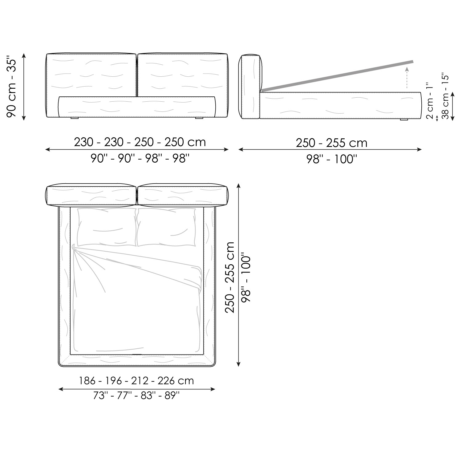 Letto matrimoniale contenitore Fluff Bonaldo con contenitore aperto