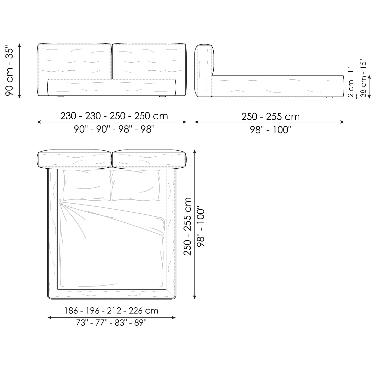 Letto matrimoniale contenitore Fluff Bonaldo vista frontale