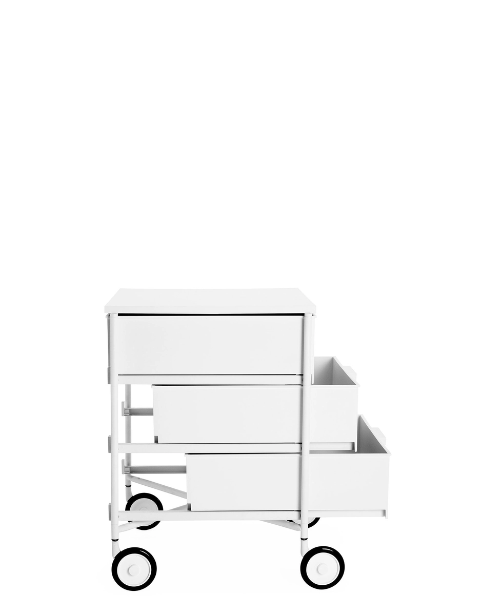 Dettaglio struttura in alluminio colorato della cassettiera Mobil Mat