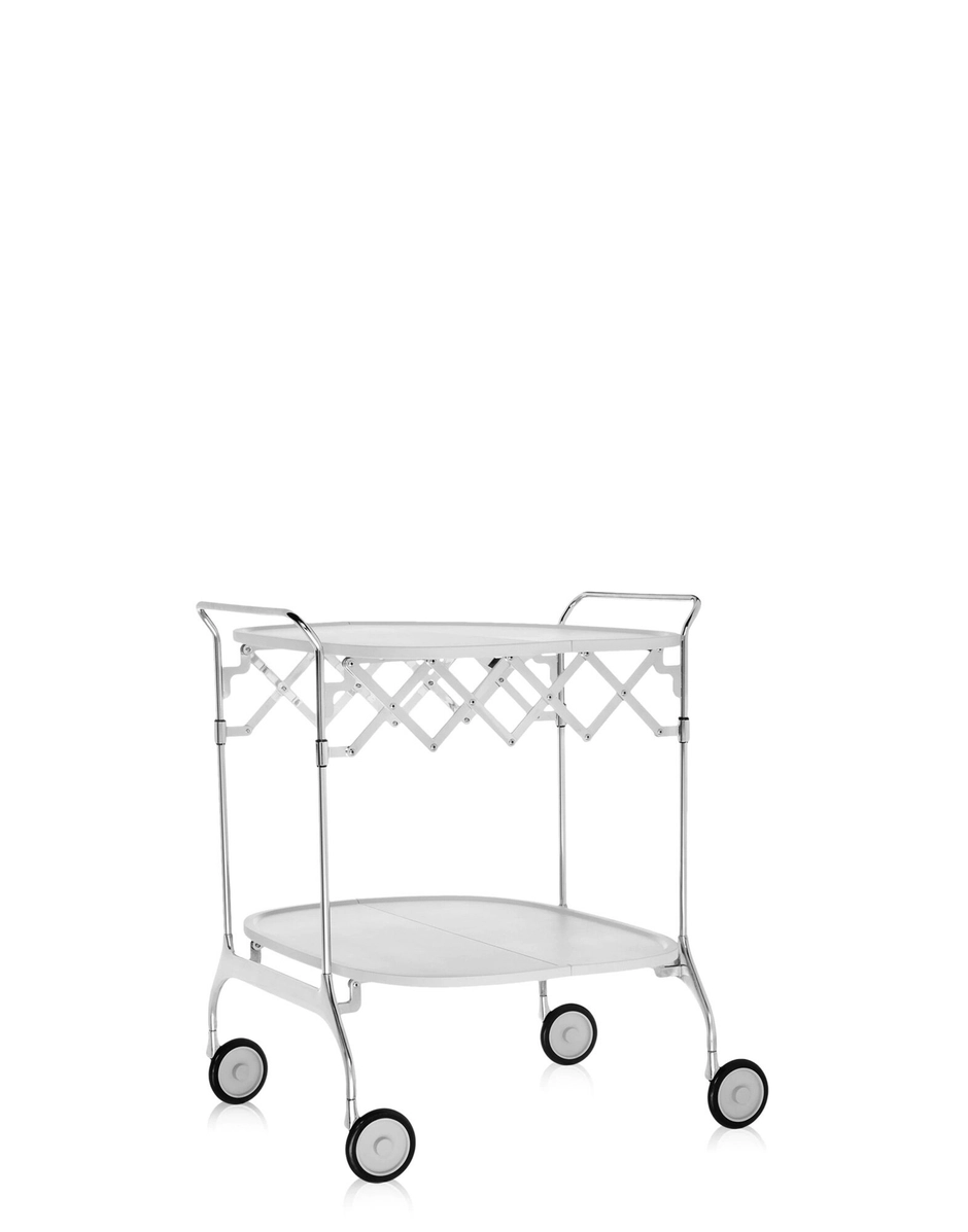 Dettaglio struttura in acciaio cromato carrello Gastone