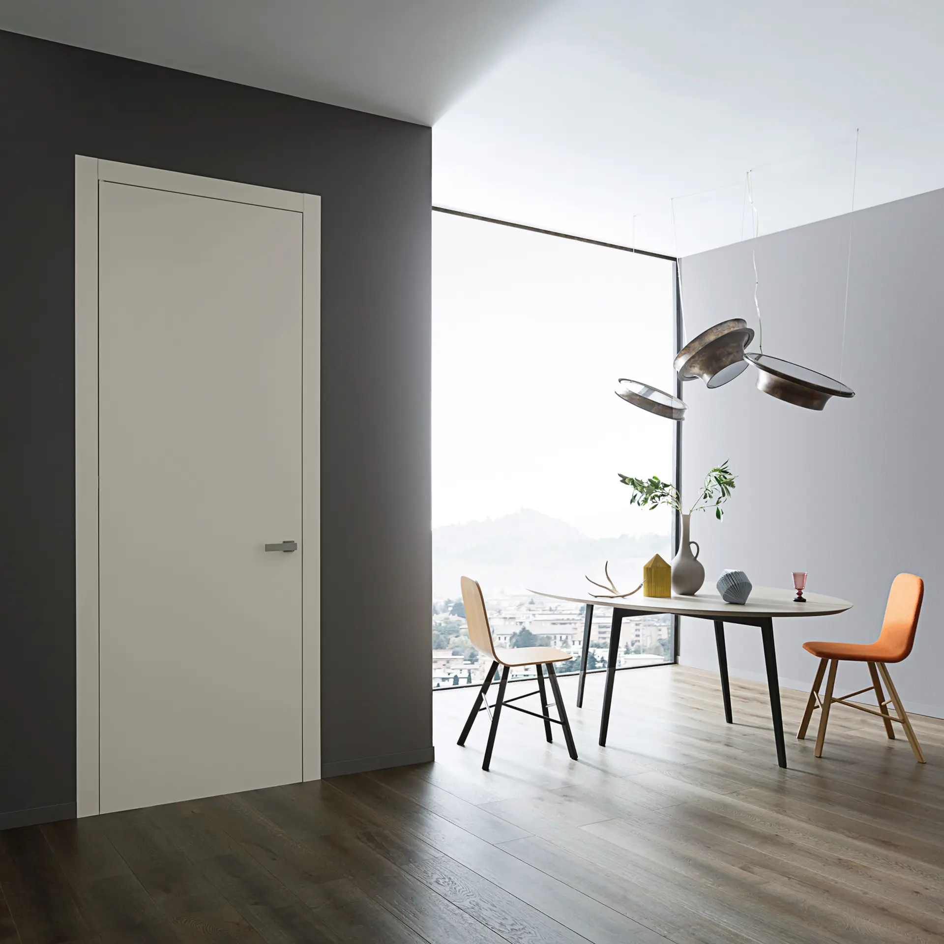 Porta LCD62 in legno con coprifilo piatto in ambiente interno