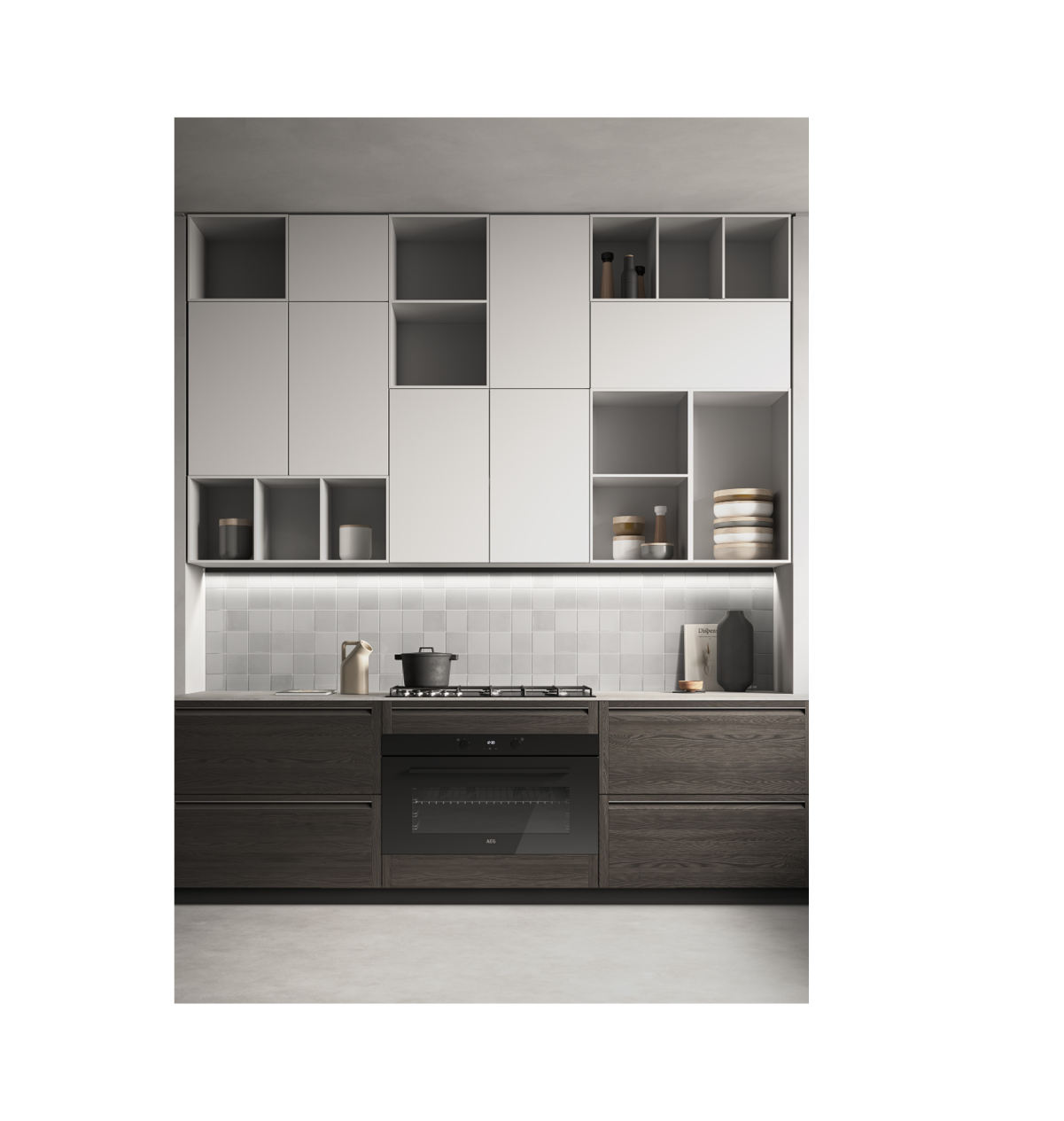 Vista laterale cucina M2 Memo con anta telaio