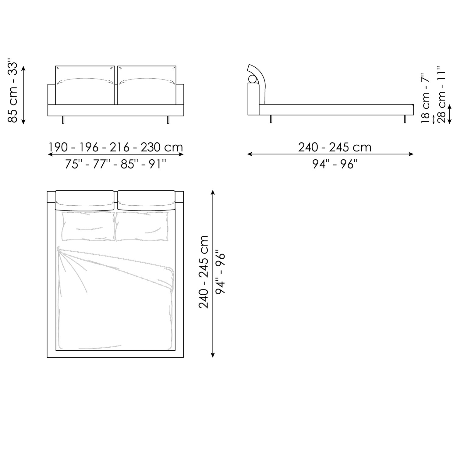 Letto matrimoniale Owen di design moderno con testata imbottita