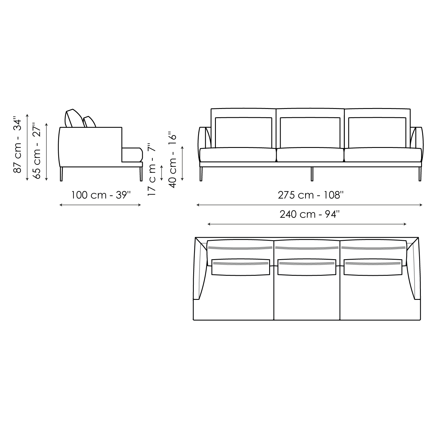 Divano Paraiso modello 275 cm in tessuto chiaro
