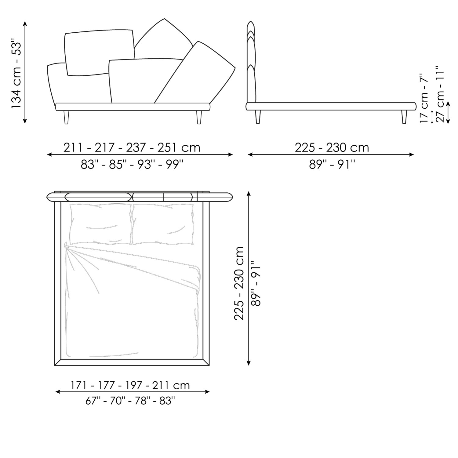 Letto imbottito moderno Picabia Bonaldo versione matrimoniale