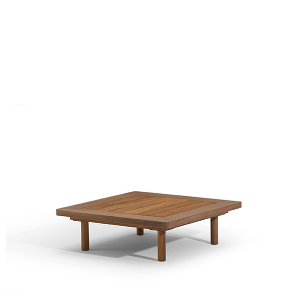 Tavolino con piano in ceramica bocciardata e base in acciaio della collezione Emma