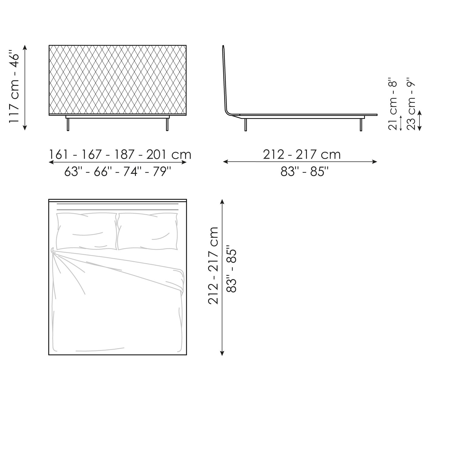 Letto matrimoniale trapuntato Thin ego Bonaldo in tessuto scuro