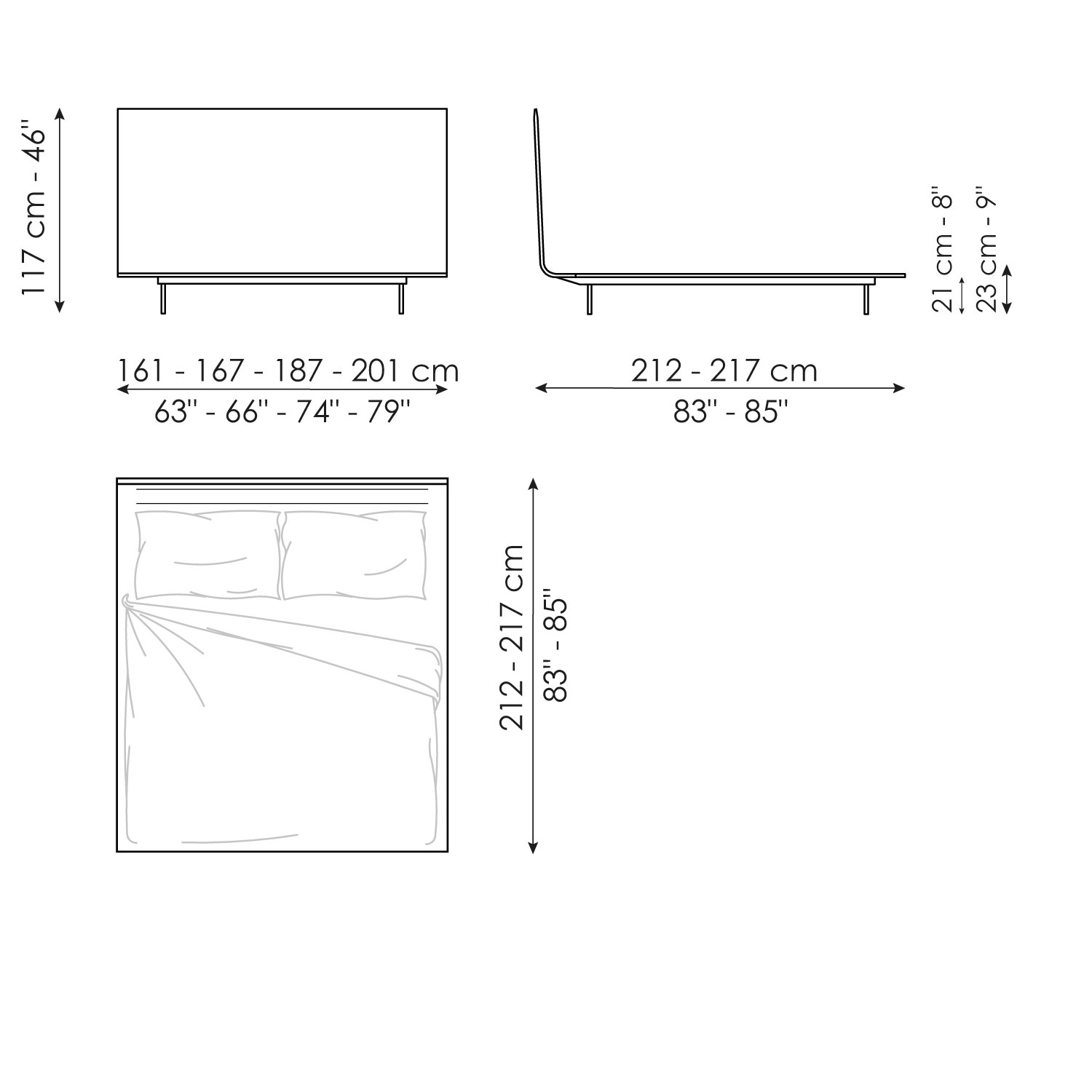 Letto matrimoniale imbottito Thin Bonaldo in tessuto chiaro