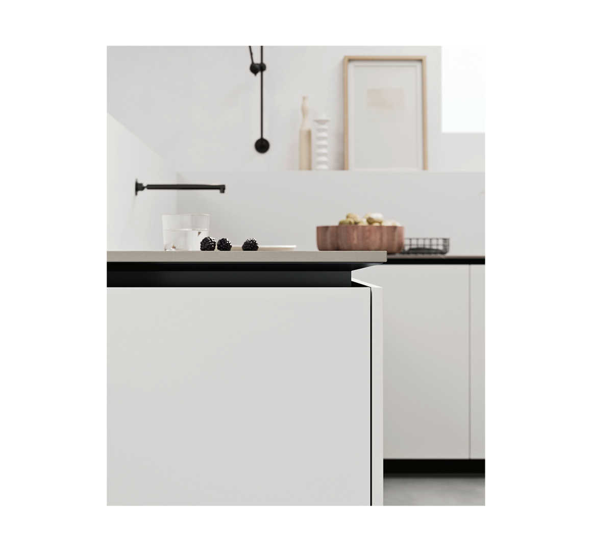 Vista laterale della cucina Trim in alluminio