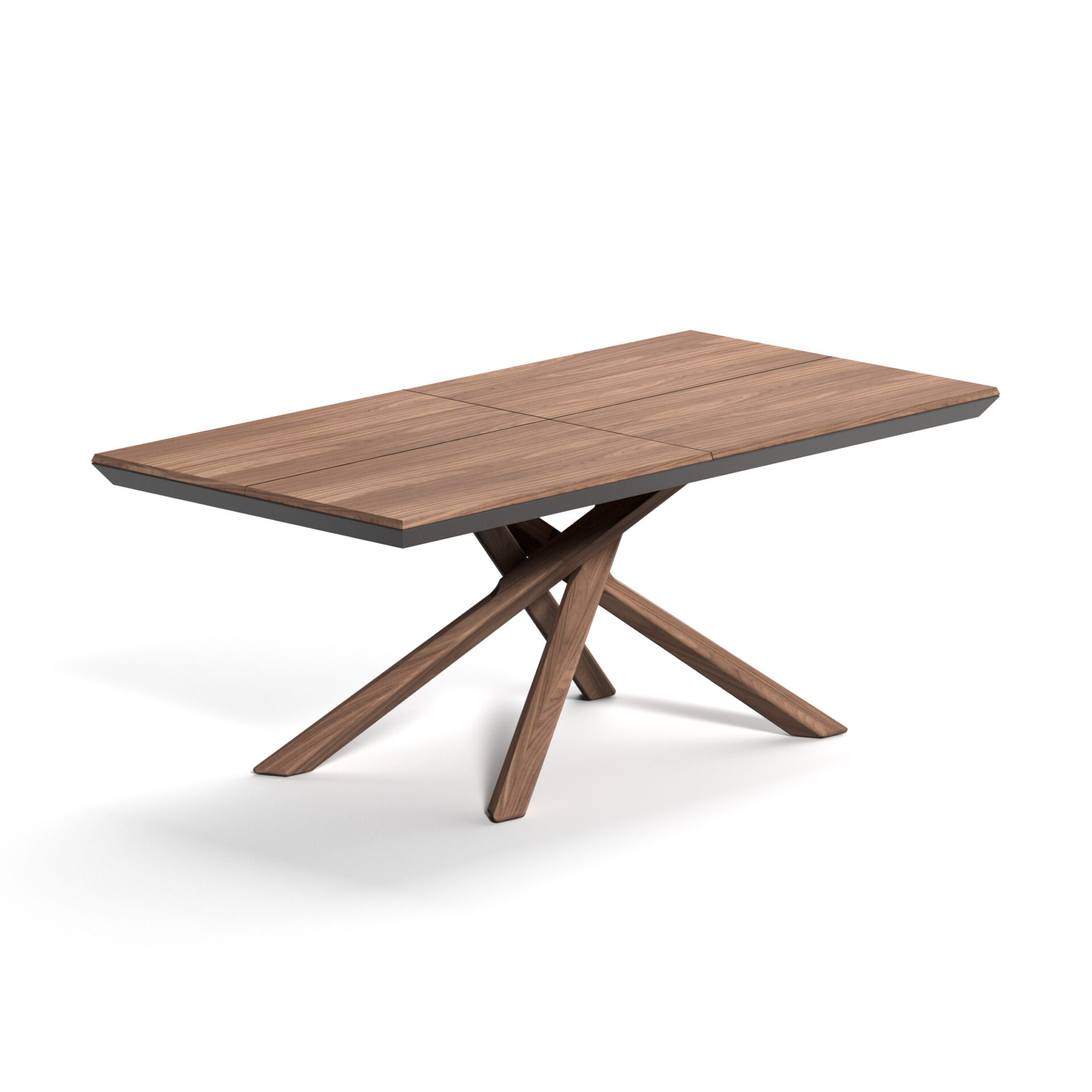 Dettaglio tavolo Arizona con piano in legno e struttura in metallo verniciato bronzo