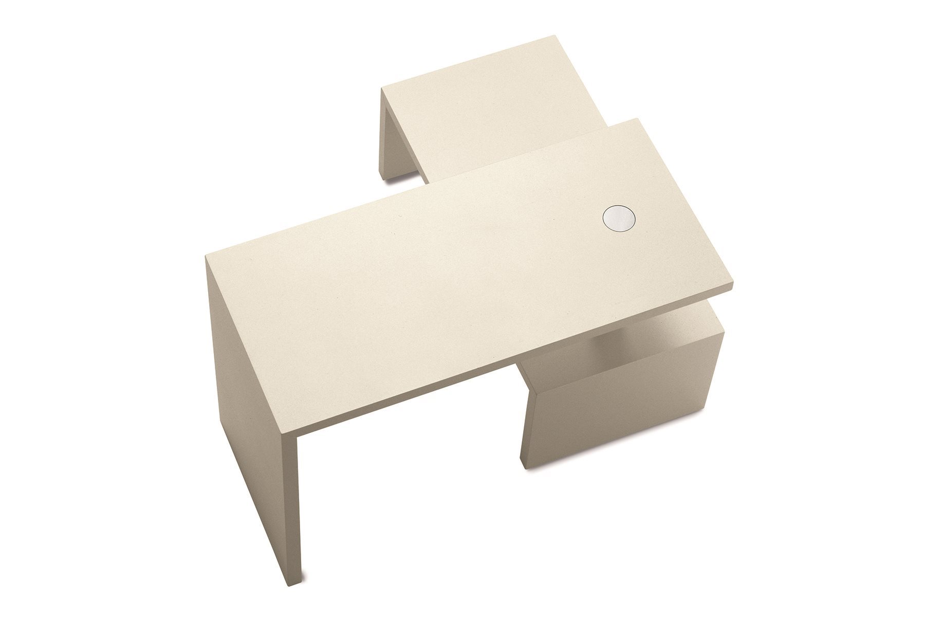 Vista laterale del tavolino Basello con ripiani rotanti