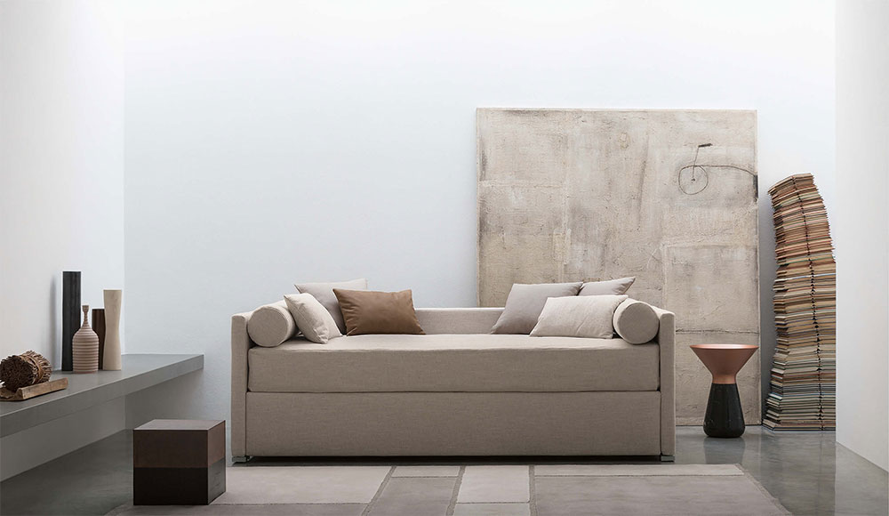 Letto singolo trasformabile Biss con rivestimento tessuto