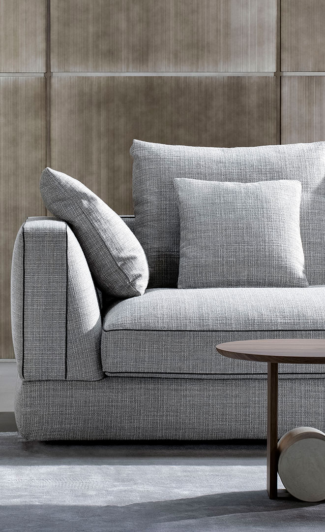 Dettaglio tessuto e struttura del divano Liam Bonaldo