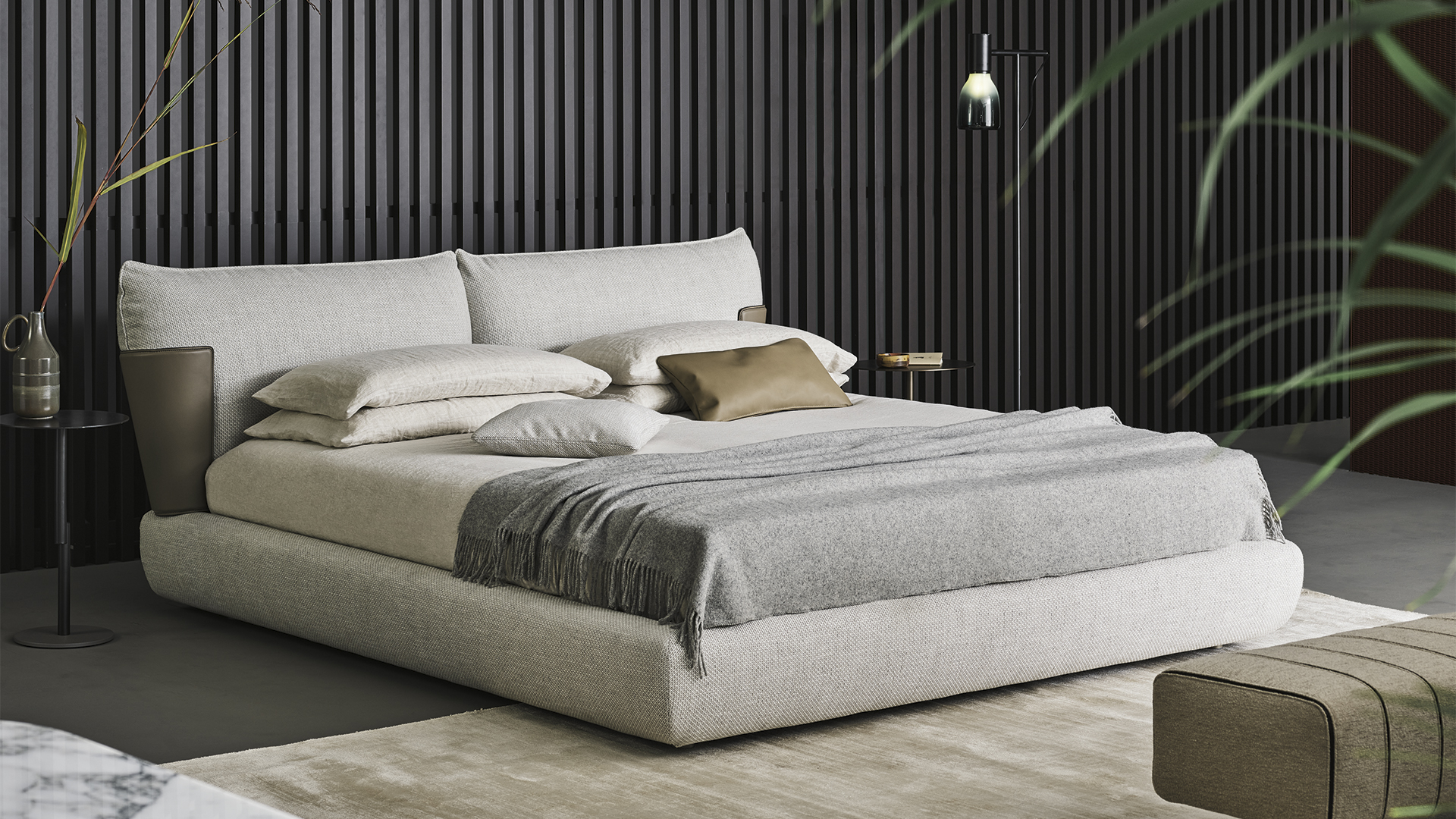 Dettaglio testata imbottita letto Blend bed Bonaldo