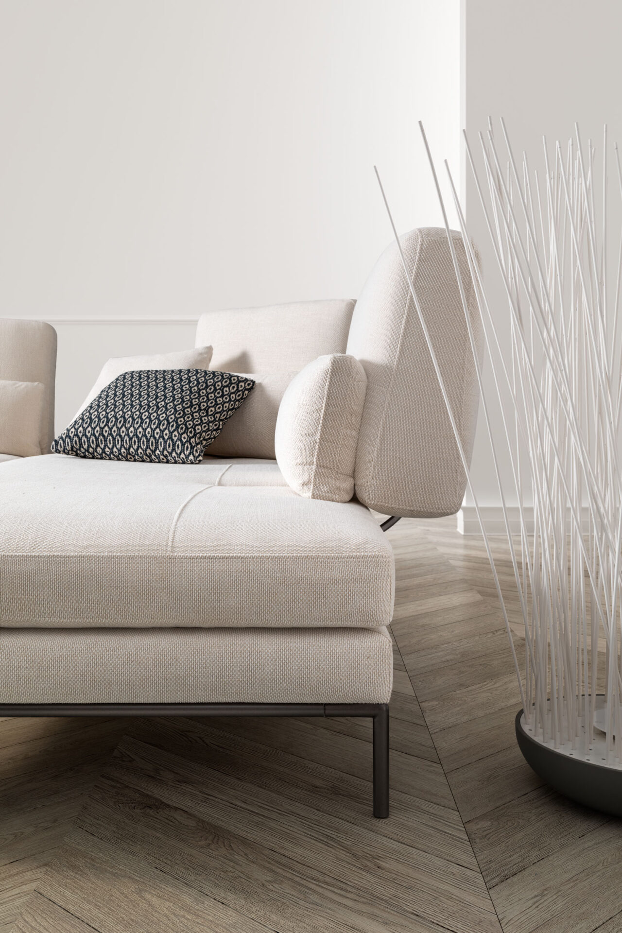 Dettaglio cuciture e tessuto divano Boss