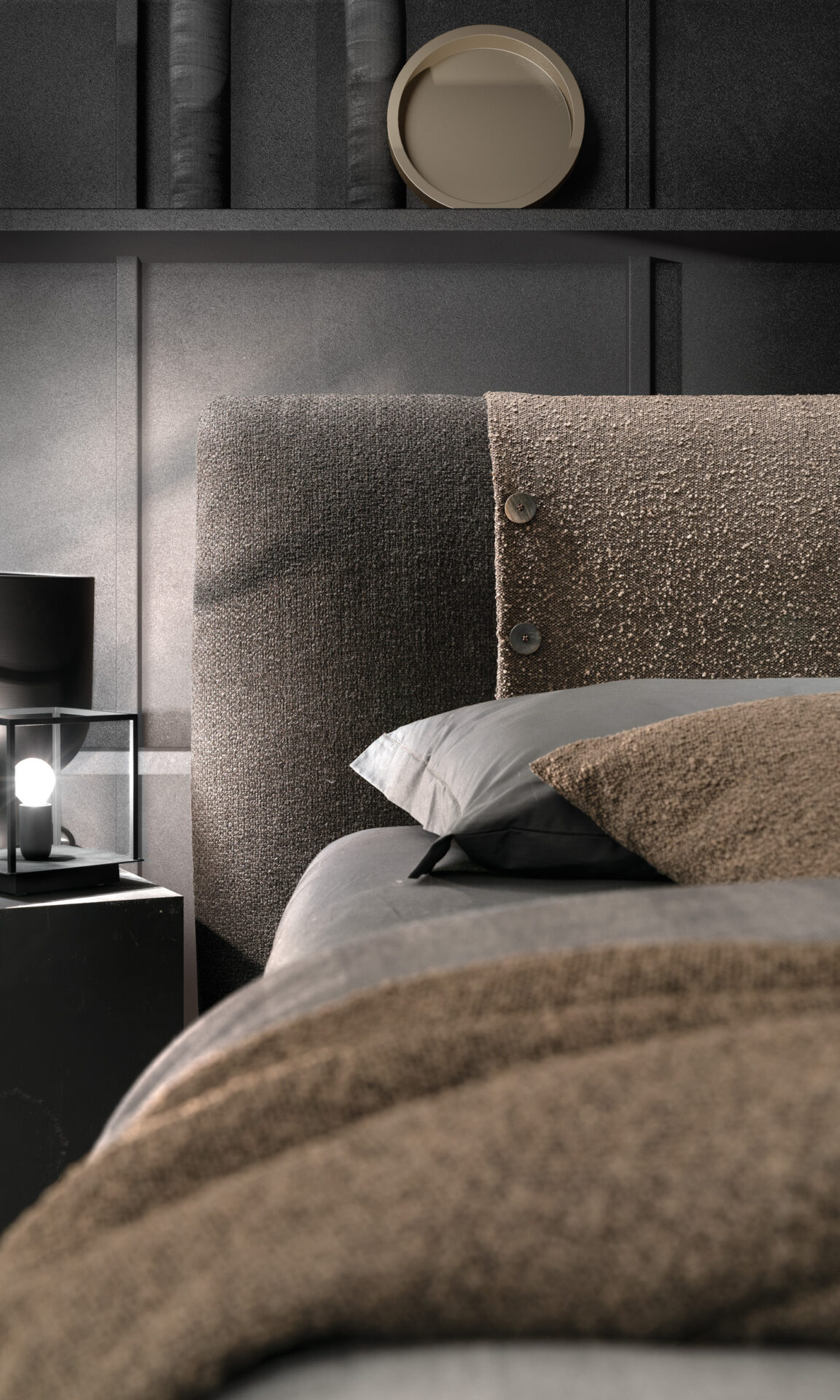 Particolare rivestimento letto imbottito Button