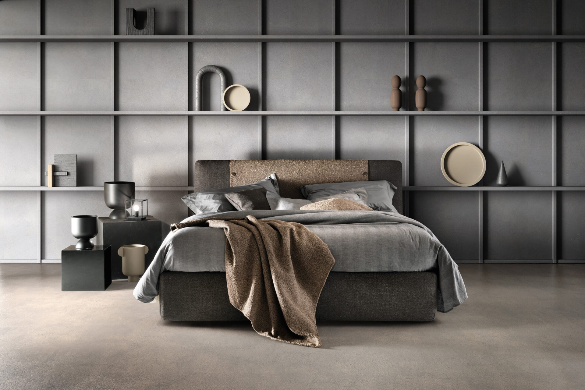 Letto imbottito Button vista totale