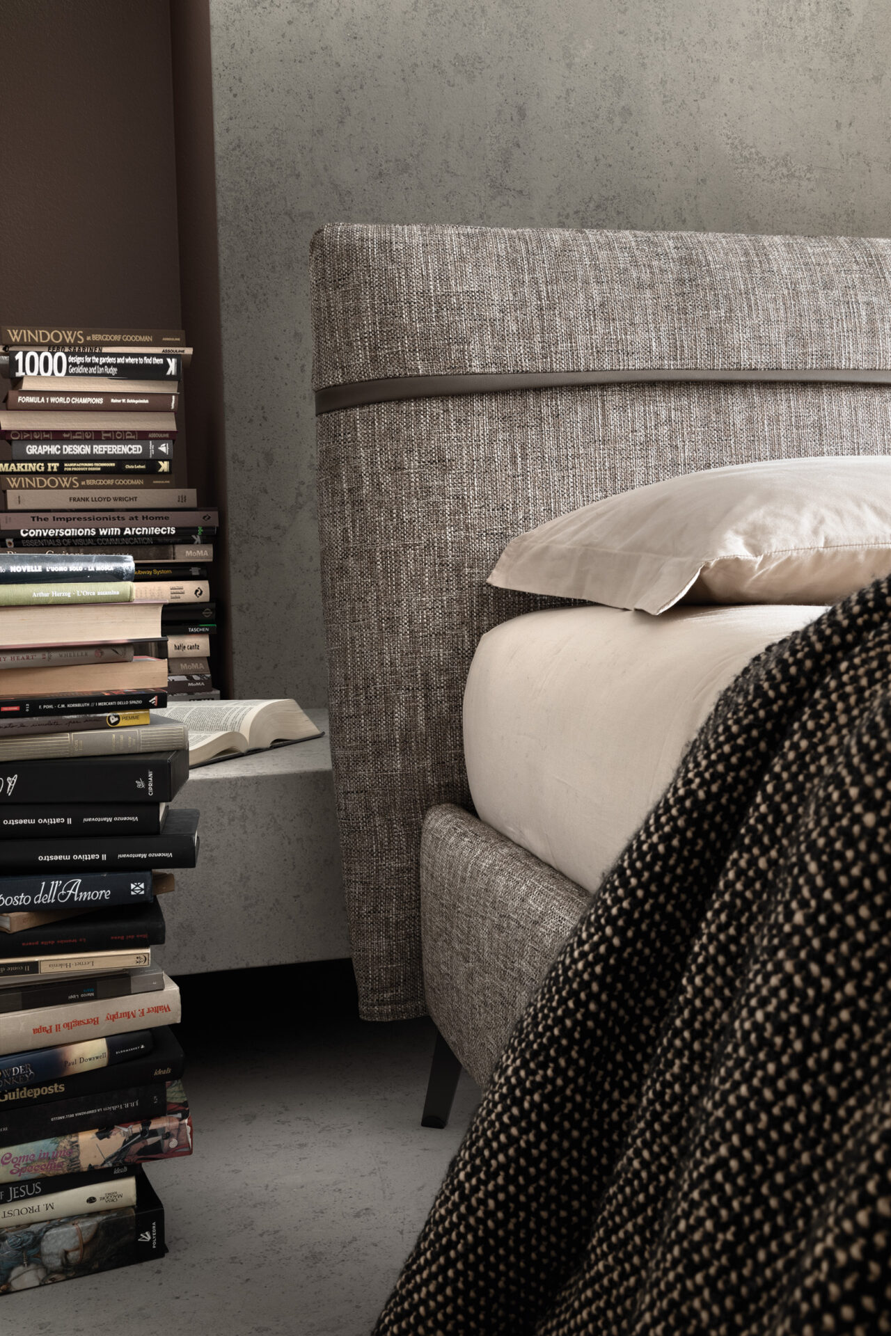 Dettaglio rivestimento letto imbottito Chop Samoa Divani