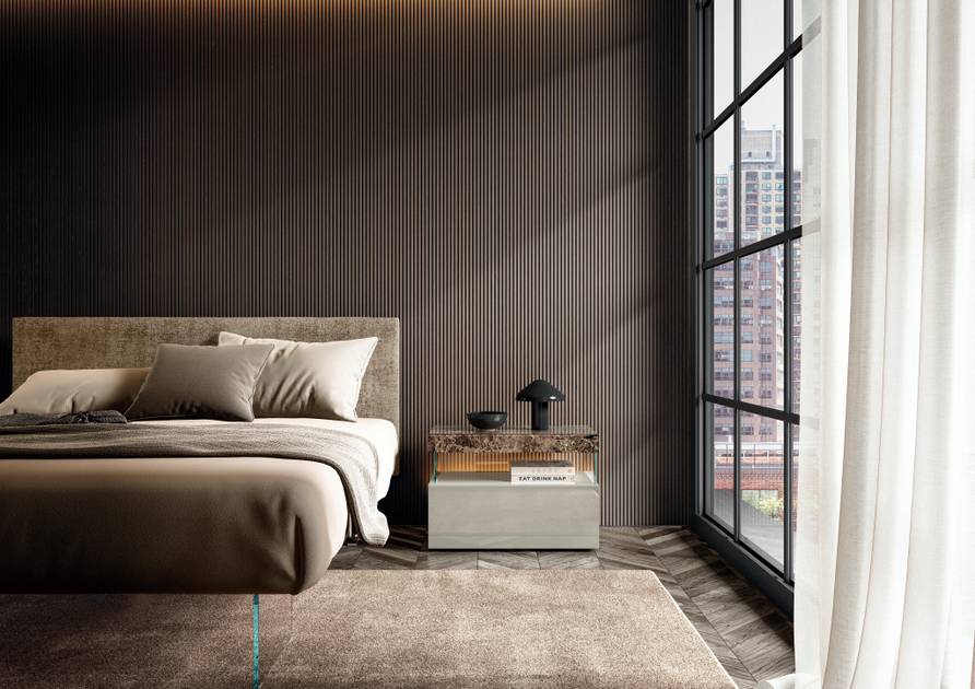 Comodino Air in camera da letto contemporanea