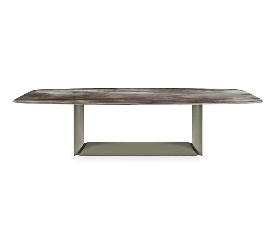 Tavolo Dragon Crystalart con piano in cristallo extrachiaro e base in acciaio verniciato titanio