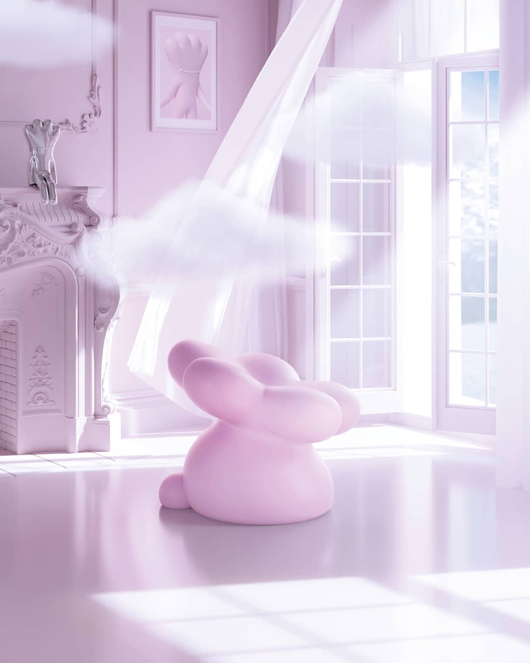 Seduta Flowie Sweet Pink in ambiente interno moderno