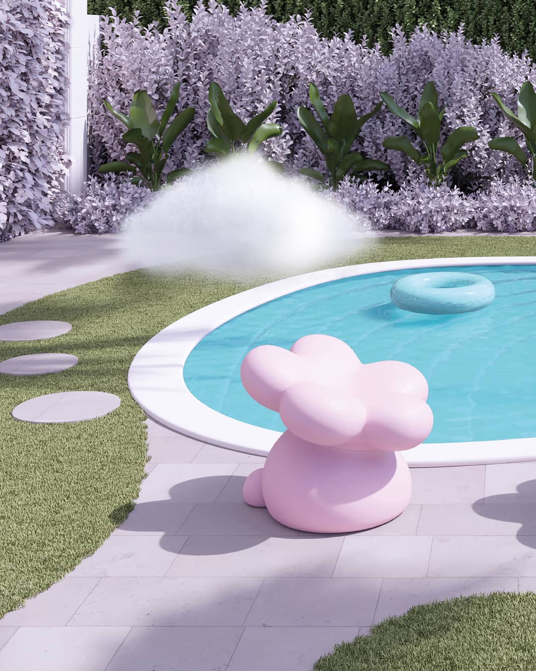 Seduta Flowie Sweet Pink utilizzata come pouf in ambiente living