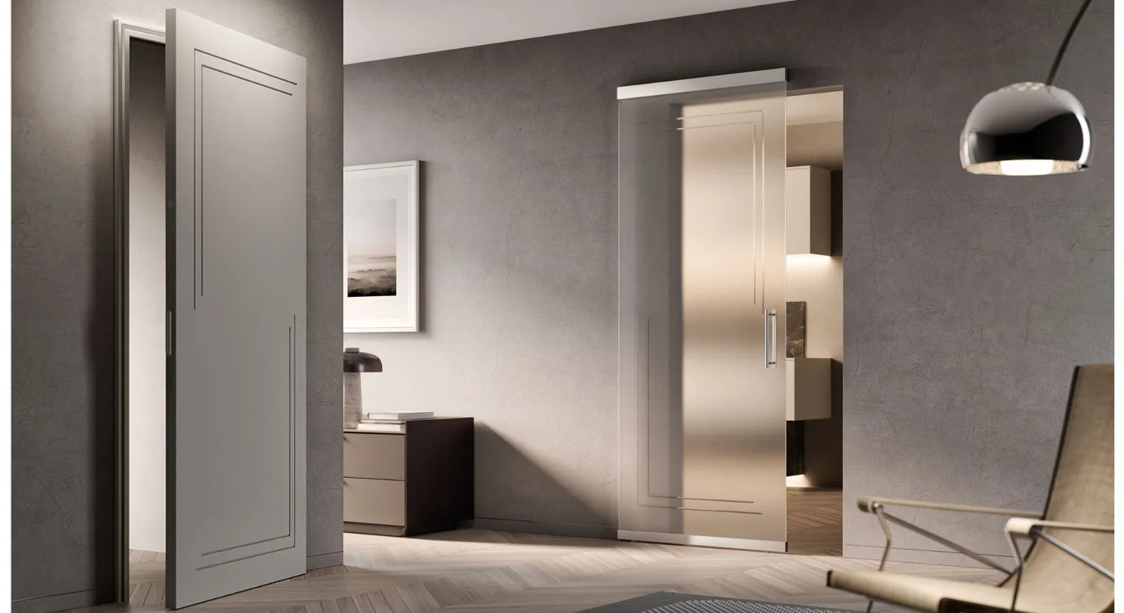 Porta interna PantoIncisa laccata a mano con incisioni minimaliste