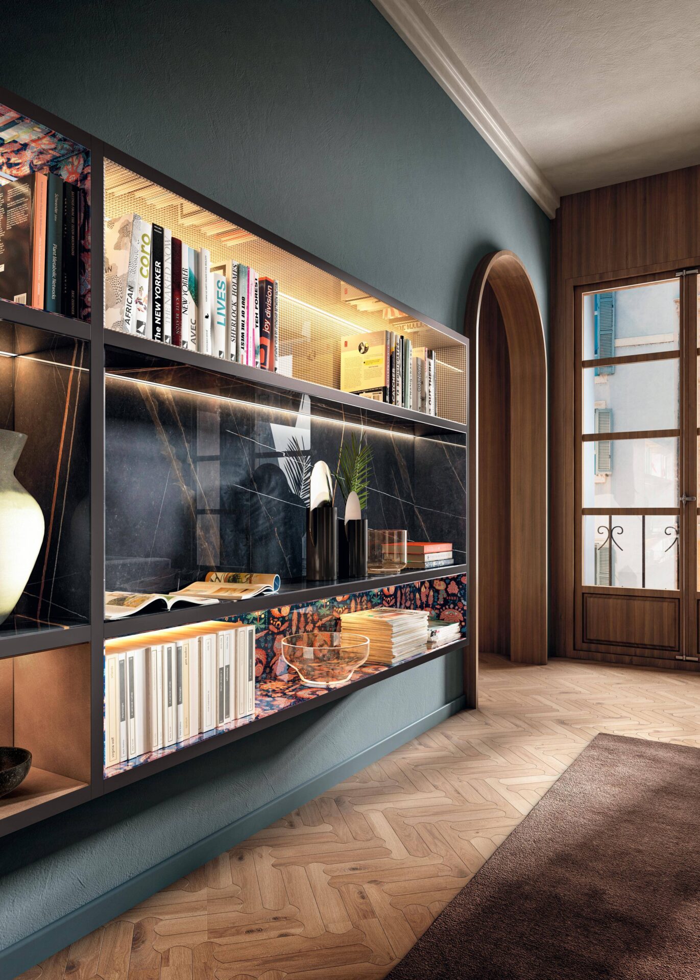 Libreria 30mm Lago con illuminazione a led integrata