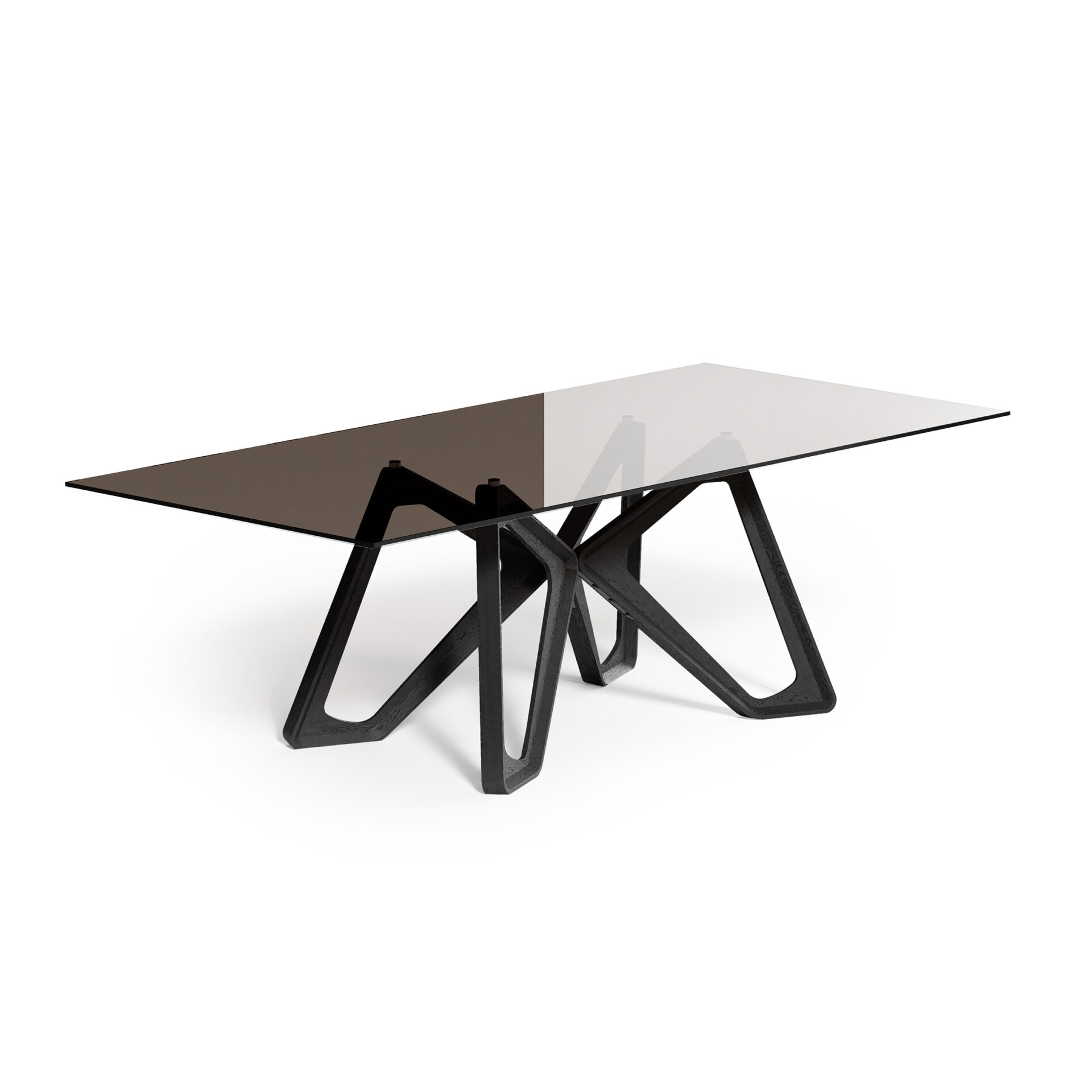 Dettaglio tavolo Papillon con basamento in legno massello