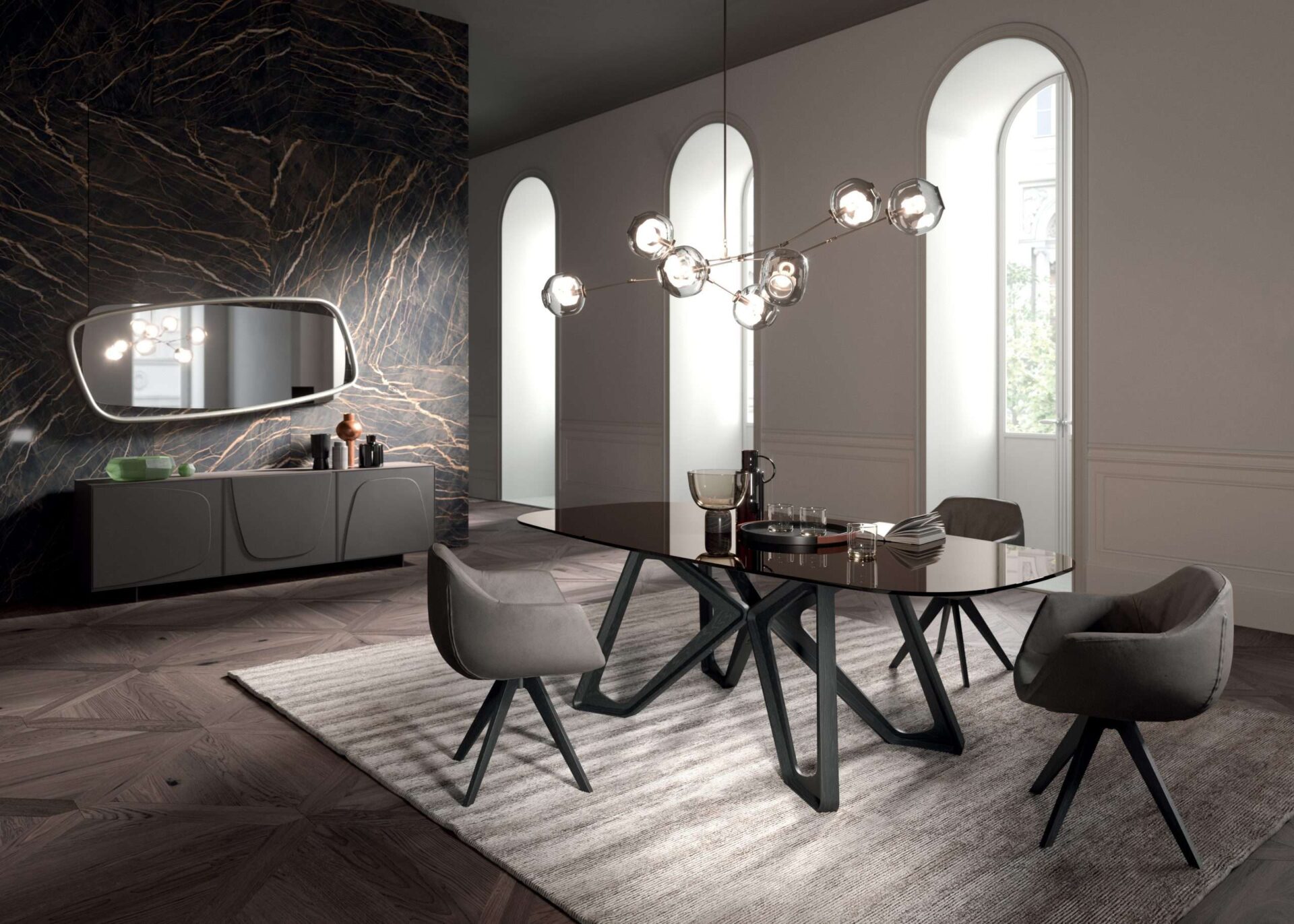 Tavolo Papillon Ozzio Italia in ambiente moderno con sedie abbinate