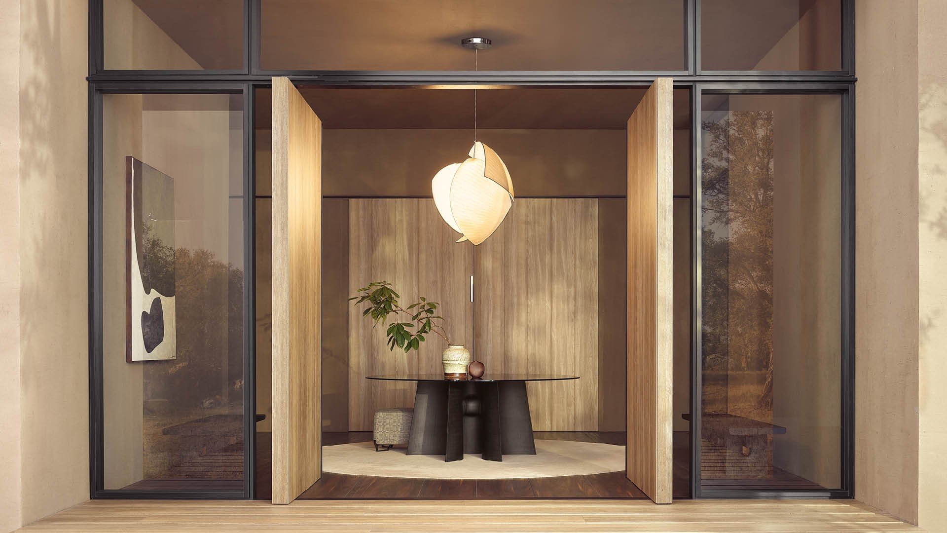 Dettaglio piano tavolo Kensington con finiture in marmo e legno