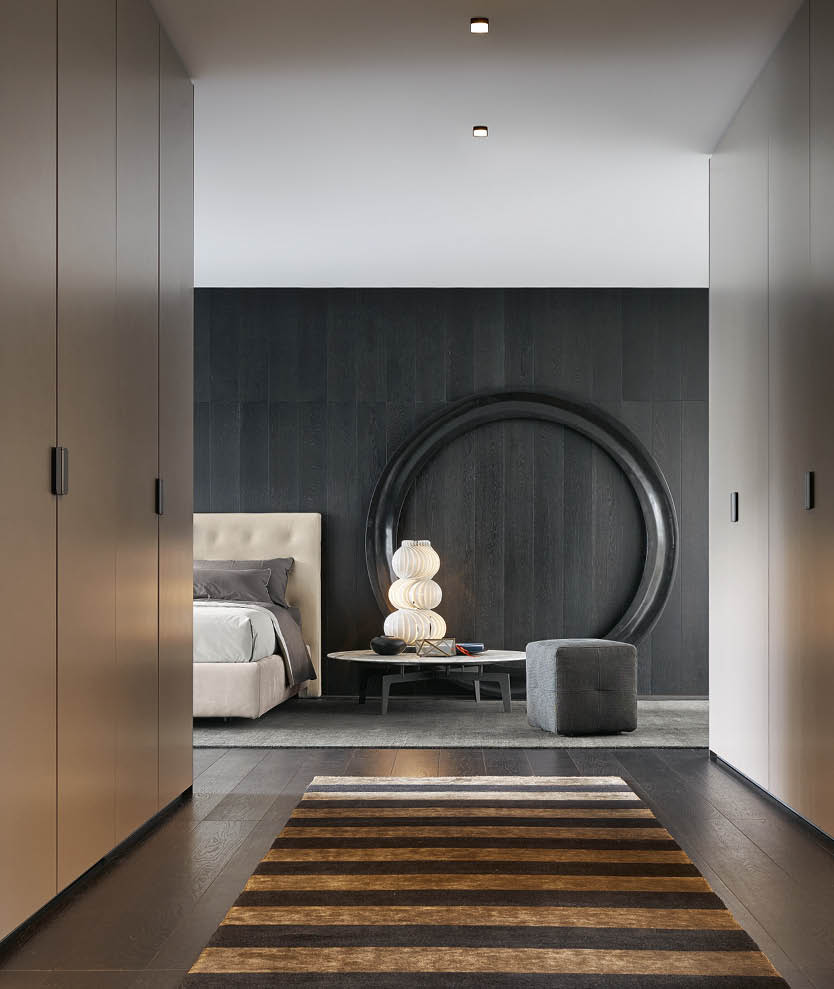 Particolare del rivestimento sfoderabile del letto Arca Poliform