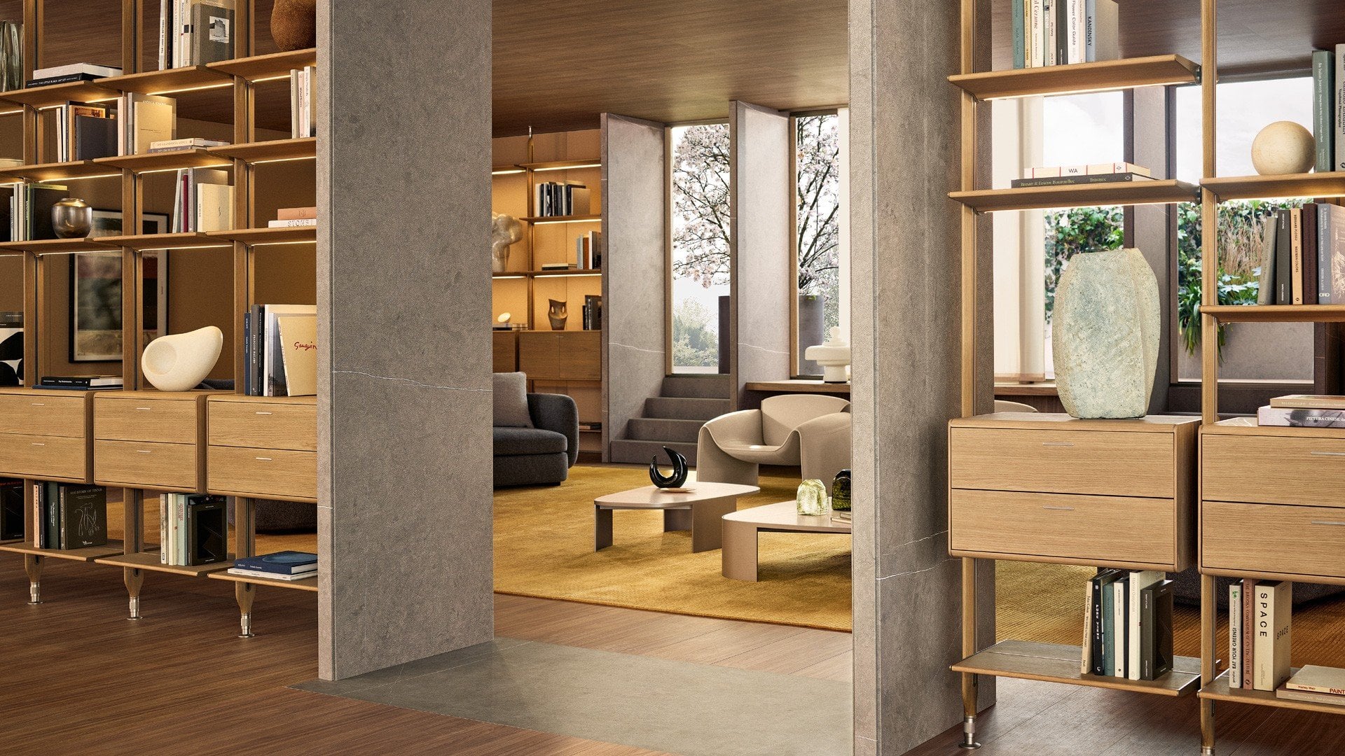 Dettaglio montanti e ripiani sistema giorno Lexington