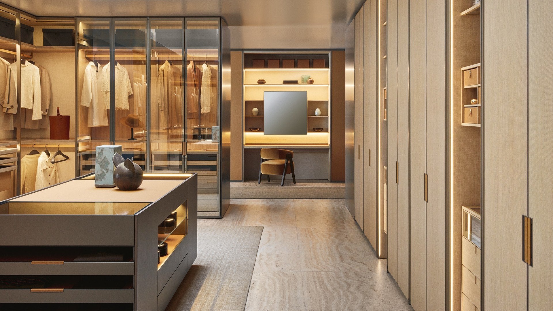 Vista laterale dell'island chest of drawers Set Up Poliform