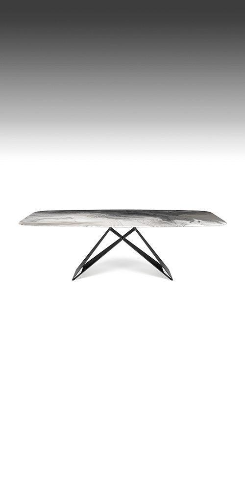 Dettaglio base in acciaio verniciato goffrato del tavolo Premier Crystalart