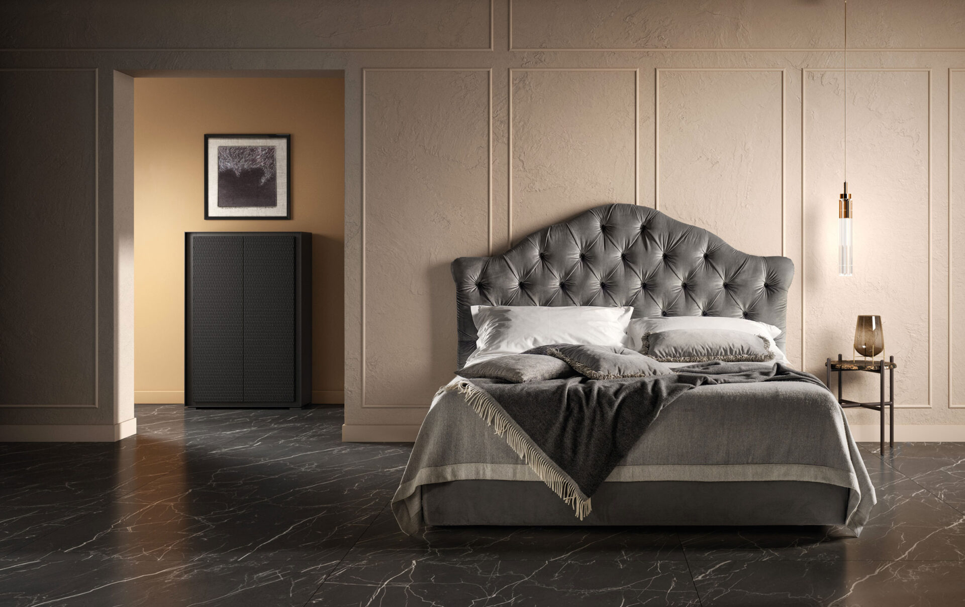 Letto imbottito Queen vista totale