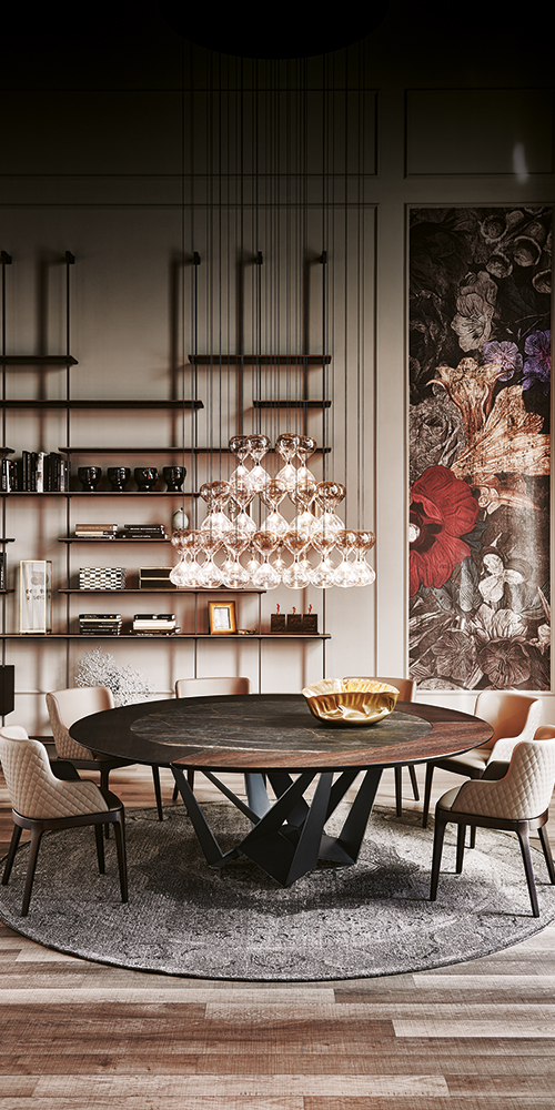 Dettaglio base in acciaio goffrato del tavolo Skorpio Ker-Wood Round